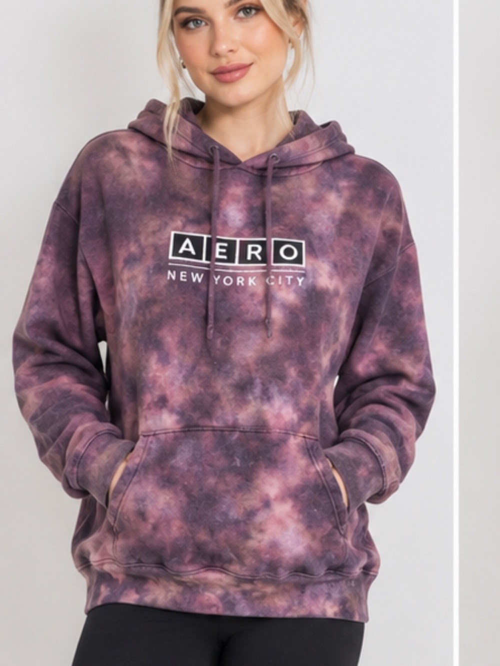Aero New York City Women's Purple Tie-Dye Crew Pullover Hoodie